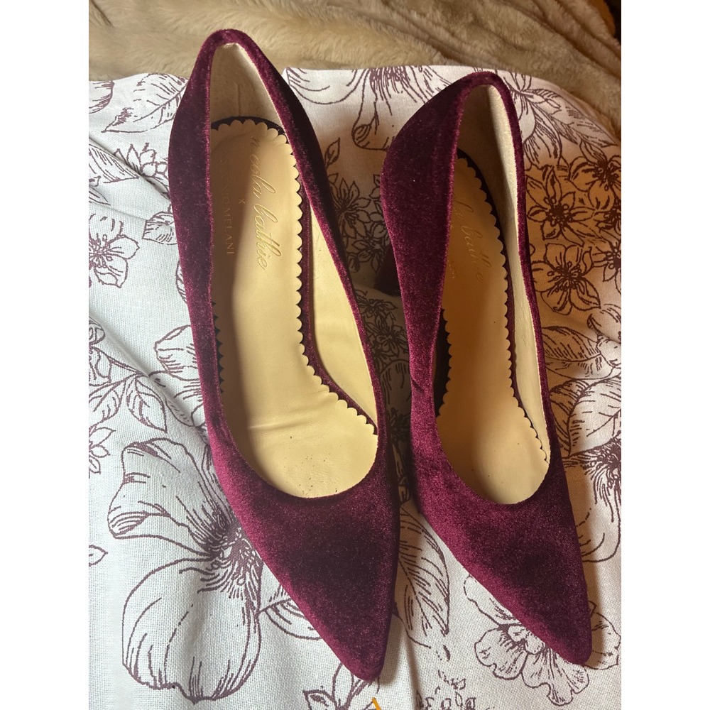 Nicola Bathie x Antonio Melani Burgundy Velvet Pointed Toe Stiletto Pumps 7M